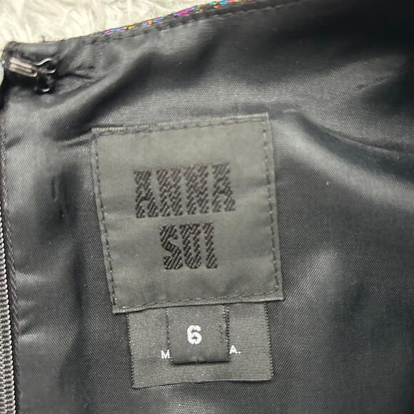 Anna Sui Blue and Black Boho Pattern Bell Sleeve Tunic Top Size 6 - Picture 7 of 8